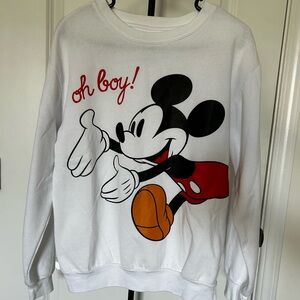 Disney Mickey Mouse “Oh Boy!” Sweatshirt| Unisex White Pullover| Classic Style